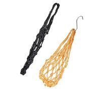 CLISPEED 2pcs Chicken Hanging Feeder Vegetable Fruit Holder Durable Slow Feeder Bag with Hooks for Poultry Feeding and Treat Dispensing in Yellow and Black