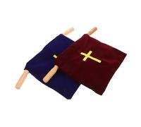 CLISPEED 2pcs Church Offering Bags with Wooden Handle and Embroidered Cross Velvet Pouches for Baptisms Communion and Worship Service Accessories Red Blue