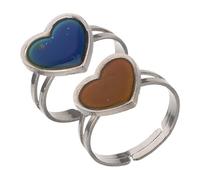 CLISPEED 2Pcs Color Changing Temperature Ring for Women Adjustable Open Heart Shape Mood Jewelry Stylish Emotion Reflecting Body Heat Accessory for Teens Daily Wear