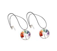 CLISPEED 2PCS Colorful Natural Stone Tree of Life Necklace Unique Tumbled Gemstone Pendant Jewelry for Women Symbol of Wisdom and Healing