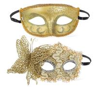 CLISPEED 2pcs Couple Masquerade Masks Elegant Butterfly and Floral Half Masks for Carnival Halloween and Theatrical Events Fit Reusable Design for Various Occasions