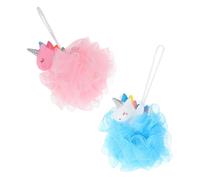 CLISPEED 2pcs Creative Unicorn Bath Foams Balls Exfoliating Shower Loofah for Women and Men PE Mesh Bath Sponge with Gentle Cleansing and Keratin Removal Pink and Blue Cartoon Design