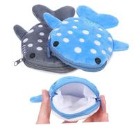 CLISPEED 2pcs Cute Shark Coin Purse Soft Plush Zipper Pouch for Boys Girls Women Lightweight Portable Coin Wallet for Organizing Change Cards Items Grey