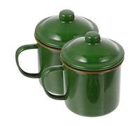 CLISPEED 2pcs Enamel Mug Enamel Campfire Mugs Coffee Cups Tin Camping Mugs Tin Coffee Mug Vintage Drinking Glasses with Lid Small Milk Cups Outdoor Office Metal Cup