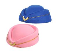 CLISPEED 2pcs Flight Attendant Hat for Women Airline Attendant Beret Caps in Pink and Royal Blue Comfortable Breathable Air Hostess Beret for Stage Performances Cosplay Uniform Accessory