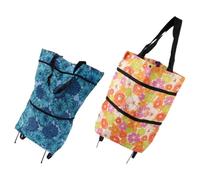CLISPEED 2pcs Foldable Grocery Trolley Bag with Wheels for Shopping | Oxford Cloth and Plastic Build, Large Capacity Design, Reusable Everyday Carry, Compact Fold-away Format