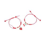 CLISPEED 2Pcs Handmade Red String Braided Bracelet Knot Fruit-themed Friendship Jewelry for Women Unique Strawberry and Cherry Design Handwoven Symbol of Luck and Bonds