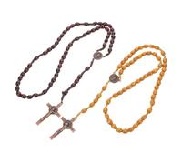 CLISPEED 2pcs Handmade Wooden Rosary Necklace with Symbolic Cross for Catholic Prayer and Meditation Lightweight Durable Beaded Necklace for Men and Women