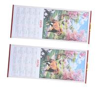 CLISPEED 2pcs Horse Year Wall Calendar Faux Rattan Hanging Scroll Lunar Feng Shui Decor for Chinese Year Blessings and Space-saving Home Office Organization