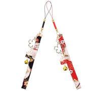 CLISPEED 2PCS Japanese Ceramic Fortune Cat Bell Phone Charms, Black and Red Cat Pendant Hanging Straps for Mobile Phone Decor and Key Lanyard Accessories