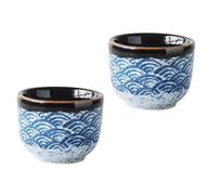 CLISPEED 2pcs Japanese Style Ceramic Sake Cups with Sea Wave Pattern, 35ml Glazed Porcelain Sake Serving Set for Traditional Japanese Dining and Home Use