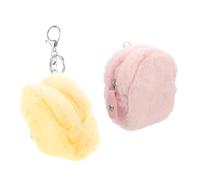 CLISPEED 2pcs Kawaii Plush Coin Purse with Zipper and Keychain Cute Mini Wallet for Soft Cartoon Pouch for Coins Earphones Keys Compact Small Bag in Pink and Yellow Stylish and Portable