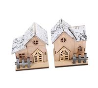 CLISPEED 2Pcs Luminous Wooden Christmas Houses LED Lighted Xmas Village Tabletop Decor for Home Office Bar Smooth Texture Festive Ornaments to Create Warm Holiday Atmosphere