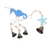 CLISPEED 2pcs Mediterranean Wooden Wind Chimes Sea Horse Star Outdoor Hanging Ornaments Coastal Wall Decoration for Beach Bathrooms Patios Nautical Style Home Decor
