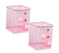 CLISPEED 2pcs Metal Pen Holder Square Flamingo Design Mesh Desktop Pen Pot Multifunctional Brush and Pencil Organizer Lightweight Office Stationery Container