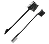 CLISPEED 2pcs Multifunctional Eyebrow Brush Set with Smooth Abs Handle, Portable Double-ended Brow and Eyelash Cleaning Brushes for Salon and Store Use, Black