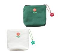 CLISPEED 2Pcs Multifunctional Sanitary Napkin Storage Bags with Coin Purse, Portable Small Cloth Pouches in Dark Green and White, Practical Travel Organizer for Women Random Random Color