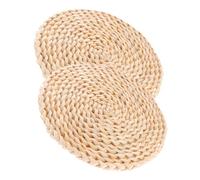 CLISPEED 2pcs Natural Handwoven Corn Husk Braided Round Placemats Heat-resistant Insulation Mats for Dining Table Protection and Rustic Home Decor