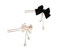 CLISPEED 2Pcs Pearl Tassel Hair Bow Stick Fork Women Hair Accessory for Stylish Hairdos Lightweight U Shaped Hairpin Clips for Occasions White Black