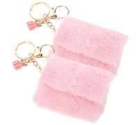 CLISPEED 2pcs Pink Plush Key Chain Coin Purse with Thick Plush Material and Metal Accessories, Fashionable and Lovely Bag Pendant, Not Easy to Wear, Unique Key Pouch Decoration