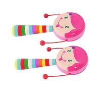 CLISPEED 2pcs Pink Wooden Hand Shake for Babies Cartoon Printing, Educational Baby Hand for Sensory Development and Early Learning