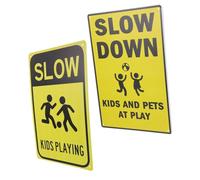 CLISPEED 2pcs Play Caution Street Signs Metal Road Warning Signs for Pedestrian Safety Slow Down Traffic Alert for Streets and Play Areas