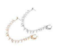CLISPEED 2pcs Punk Style Ear to Nose Clip Earrings with Geometric Rhombus Tassel Chain Body Piercing Studs Jewelry in Golden and Silver for Parties and Daily Wear