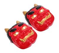 CLISPEED 2pcs Red Samurai Mask Horned Plastic Costume Mask for Adults with Dramatic Visual Effect and Cultural Storytelling, for Halloween Party or Office Decor