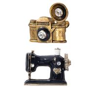 CLISPEED 2Pcs Retro Lapel Brooch Set - Black Sewing Machine Camera Pin Gold Vinyl Record Brooch - Decorative Corsage Pins for Women’S Clothing Accessories