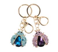 CLISPEED 2pcs Rhinestone Ladybug Key Ring Holder Metal Charm for Car Keys Handbags Backpacks Purple and Pink Cute Pendant Accessories