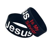 CLISPEED 2pcs Silicone Jesus Bangle Wristbands Jesus Is My Savior Lettering, Unisex Stylish Wristband for Sports and Christian Faith Accessories in Black