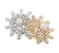 CLISPEED 2pcs Snowflake Brooch Pins for Women with Rhinestone and Pearl Alloy, Unique Modern Design, Secure Fixation, for Holiday and Daily Ensemble, Winter Accessory