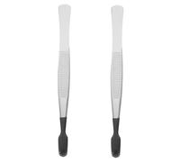 CLISPEED 2pcs Stainless Steel Stamp Tweezers with Non Slip Flat Silicone Tips Multifunctional Tongs for Plastic Coated Stamps Coins False Eyelashes Compact Portable Tool for Home Office