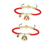 CLISPEED 2pcs Tiger Year Red Cord Bracelet with Tiger Charm Traditional Chinese Rope for Protection Blessing and Fortune for Couples and Friends