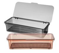 CLISPEED 2Pcs Utensil Organizer with Lid Transparent Plastic Cutlery Storage Boxes with Drain Board for Quick Drying Stylish Kitchen Silverware Tray for Daily Utensils Grey