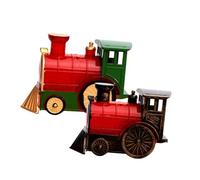 CLISPEED 2Pcs Vintage Christmas Train Model Decor Plastic Desktop Ornament for Home Office Kindergarten Festival Gift with Unique Red Green Red Bronze Designs