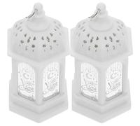 CLISPEED 2pcs White LED Moroccan Mini Vintage Candle Lanterns, Decorative Ramadan Eid Mubarak Hanging Tealight Lanterns for Indoor Outdoor Party Home Décor