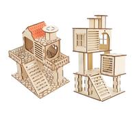 CLISPEED 2pcs Wooden Hamster House Set for Small Pets and Hedgehogs Comfortable Nest and Hide-out Features, Pet Entertaining and Habitat Décor