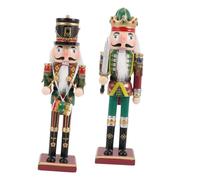 CLISPEED 2pcs Wooden Nutcracker Christmas Decoration Traditional Xmas Nutcracker Figures with Green Sword and Drum Festive Holiday Desktop Ornaments Wood Crafts for Party Charm