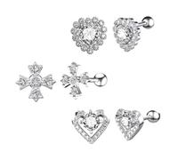 CLISPEED 3 Pairs Creative Zircon Ear Bone Nails Piercing Earrings Lightweight Anti-rust Delicate Ear Jewelry for Women and Men Safe Gift for Birthday Christmas