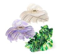 CLISPEED 3 Pcs Acetate Leaf Claw Clips for Women and Strong Hold Jaw Clips for Thick Hair Elegant Multi Functional Hair Accessories in Green Purple White Comfortable and Easy to Use