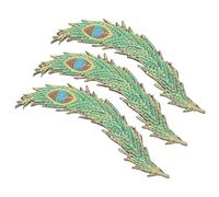 CLISPEED 3 Pieces Embroidered Iron-on Cloth Plume Patches for Clothes and Jeans, Decorative Costume Accessories with Green Quill Design, for Personal Use Or Clothes Shop DIY