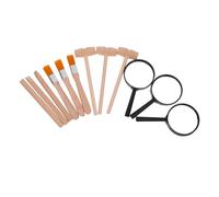 CLISPEED 3 Sets Excavation Digging Tool Kit with Wooden Hammer Brush Magnifier Educational Archaeology Paleontology Playset for Safe Hands Discovery Young Explorers