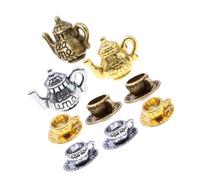 CLISPEED 3 Sets Miniature Dollhouse Tea Cup and Teapot Set, Metal Kitchen Pretend Play Accessories in Antique Copper, Gold, and Silver for Dollhouse Tea Party Décor