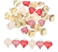 CLISPEED 30pcs Heart Shaped Alloy Charms for Jewelry Making Pink Red and White Pendants for DIY Earrings and Bracelets Accessories for Crafting and Personal Decoration