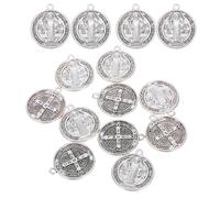CLISPEED 30Pcs Saint Benedict Coin Pendants Bulk Metal Catholic Rosary Components Round Holy Medal Charms for Spiritual Faith Bracelets Vintage Religious Cross Medal for Gifting and Church