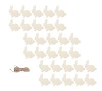 CLISPEED 30pcs Wooden Bunny Pendants Craft Chips Jute Ropes for Easter Party Decorations and DIY Projects Portable Easter Rabbit Decorations