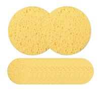 CLISPEED 30pcs Yellow Facial Cleansing Sponge Pads 6.5cm Diameter 8mm Thick Natural Wood Pulp Makeup Removal Rounds for Sensitive Skin and Daily Face Cleaning