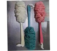 CLISPEED 3Pc Long Handle Bath Sponge Soft Exfoliating Body Scrubber Mesh Gauze for Adults with Grip Beige Pink Blue