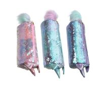 CLISPEED 3Pc Transparent Sequin Pencil Cases Cartoon Stationery Organizer Pouches for School Office Shiny Glitter Makeup Bags in Pink Green Purple Compact and Spacious Storage